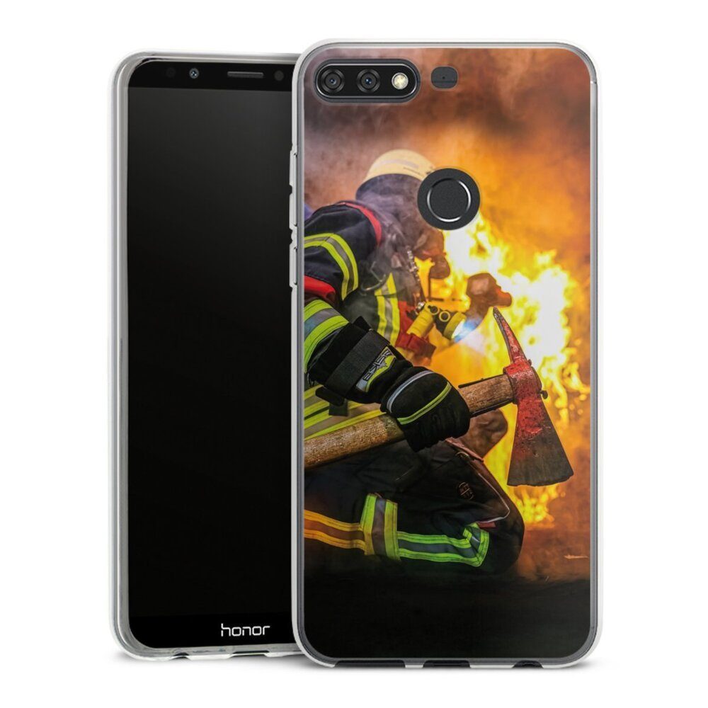 DeinDesign Handyhülle Feuerwehr Feuer Lebensretter Volunteer Firefighter, Huawei Y7 (2018) Silikon Hülle Bumper Case Handy Schutzhülle