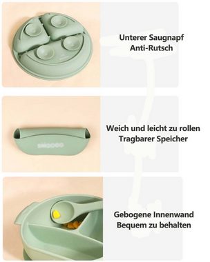 FIDDY Kindergeschirr-Set Silikon-Babylätzchen, verstellbares und wasserdichtes Lätzchen (6-tlg), 1 Personen, Lebensmittelsammler aus Silikon – kein Durcheinander.