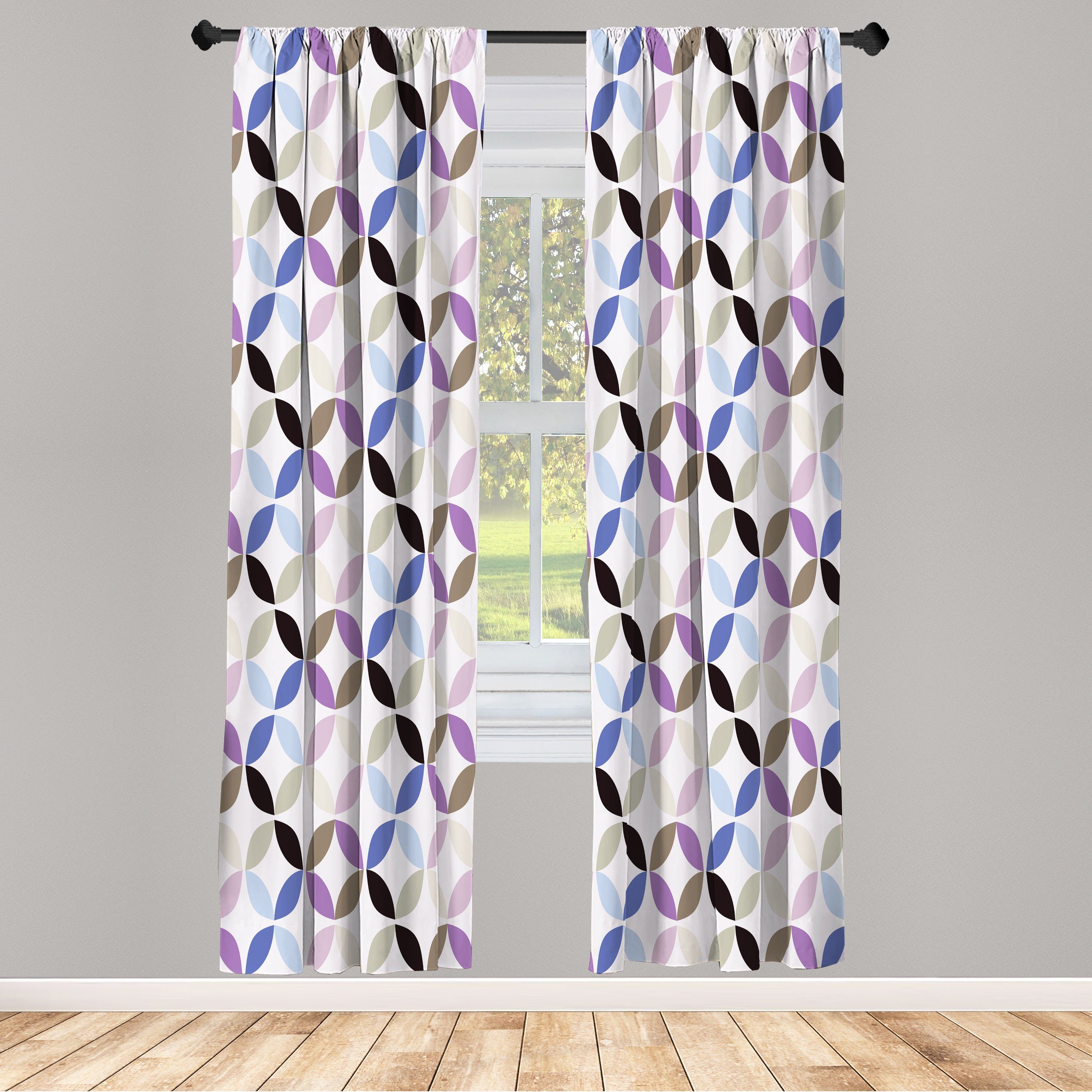 Gardine Vorhang für Schlafzimmer Kreis-Blatt Abakuhaus, Geometrisch Retro Dekor, Microfaser, Wohnzimmer