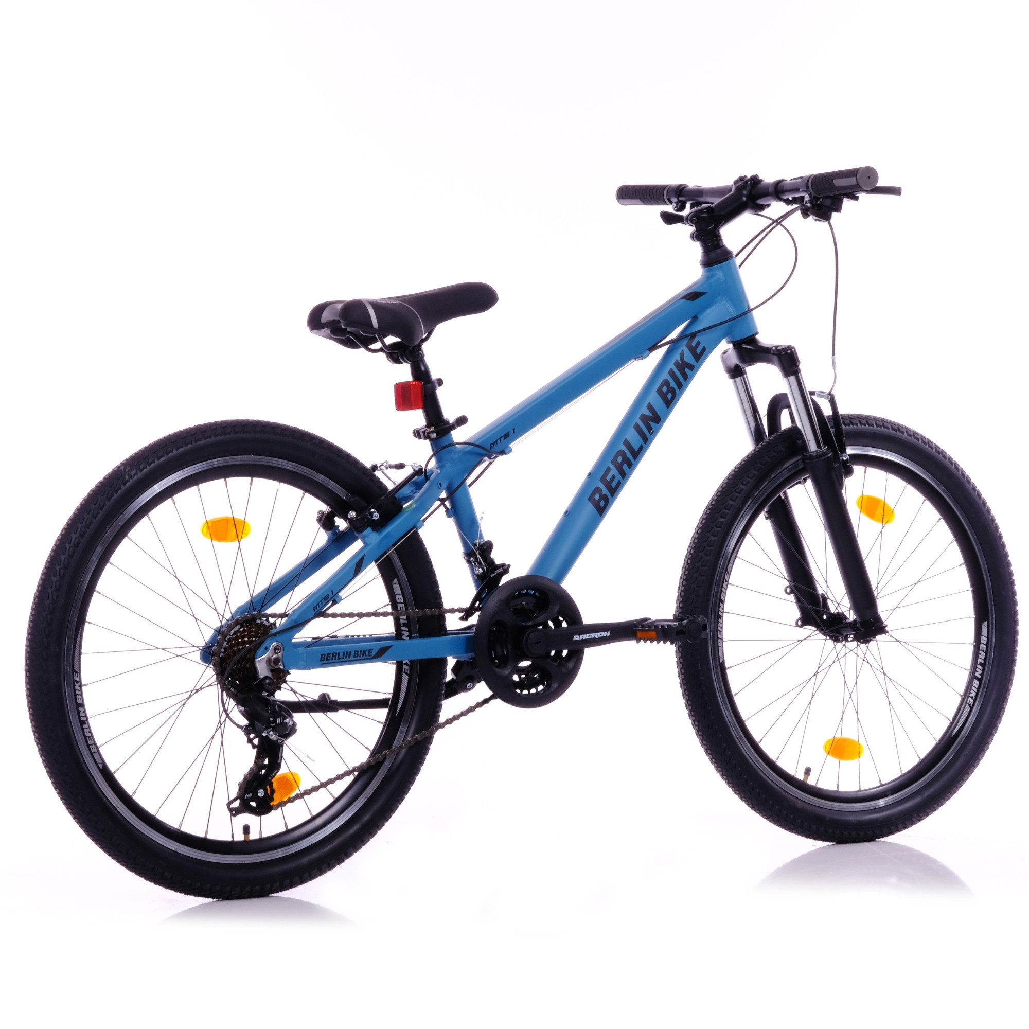 BERLIN BIKE Mountainbike Berlin Bike MTB1 24 Zoll Kinderfahrrad für Jungen und Mädchen, 21 Gang Shimano RD-TY300/TY500 Schaltwerk, Kettenschaltung, (Aluminiumrahmen & V-Bremsen – leicht, stabil, sicher, mit Kompletter Werkzeugsatz), mit 24"x 2,10" Luftreifen ideal für Gelände und Alltag