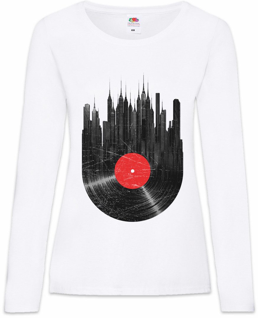 Urban Backwoods Langarmshirt Recordl City Damen Langarmshirt Schallplatte Club Disco Retro Music (1-tlg) Collector Plattenspieler Phonograph Player