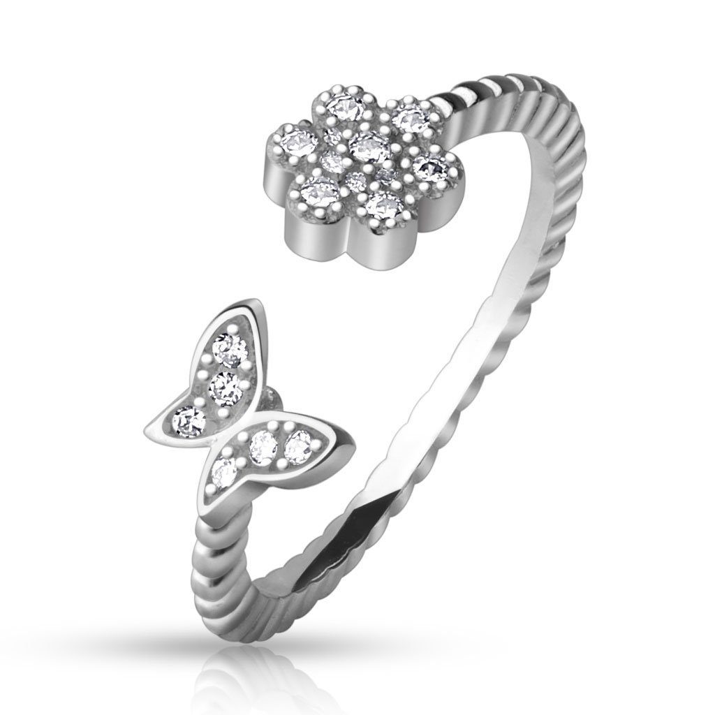 BUNGSA Zehenring Zehenring Blume & Schmetterling aus 925 Silber Damen, Zehring Toering