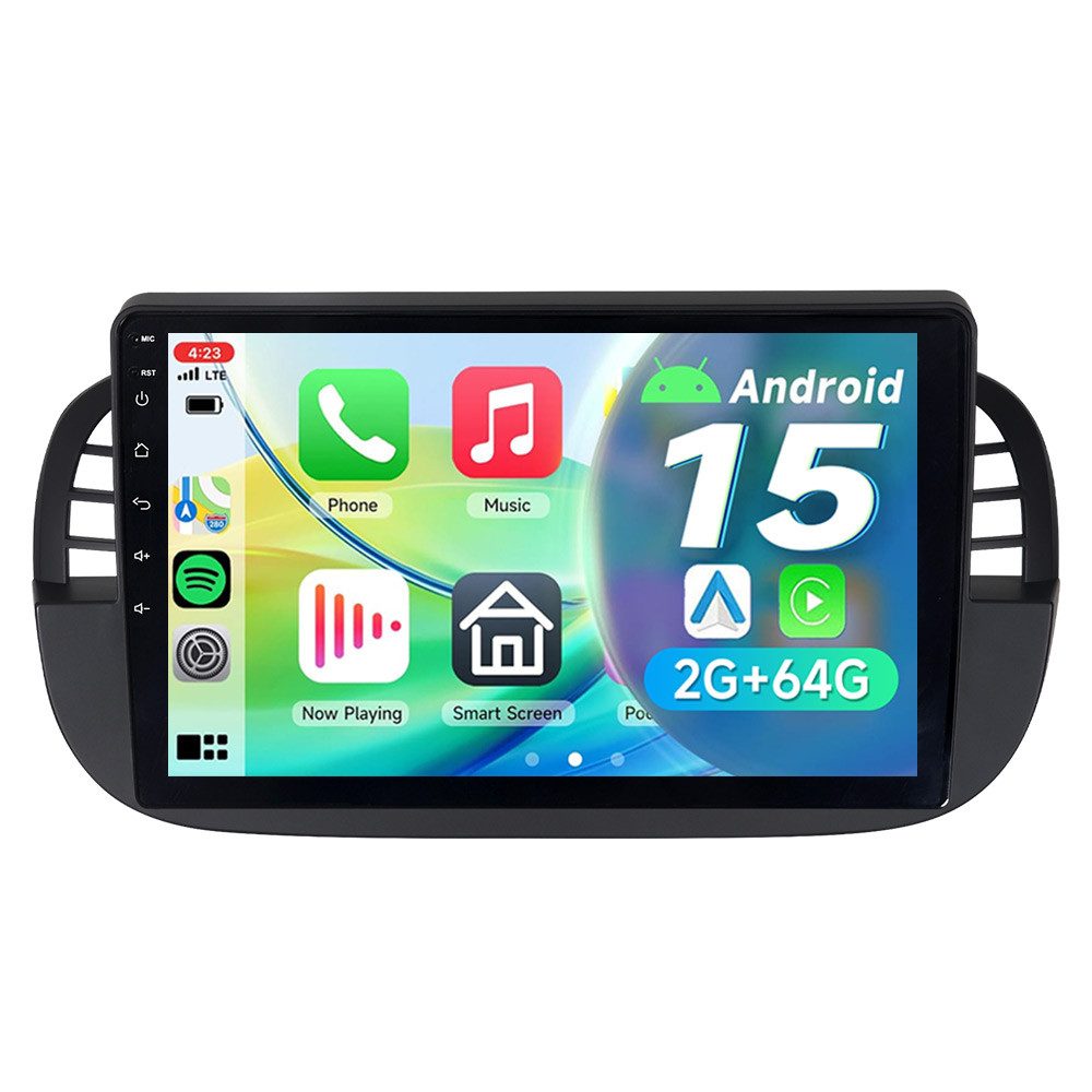 A-Sure 9" DAB+ Für Für Fiat 500 2007-2015 Android 15 Carplay GPS RDS NAVI Autoradio (Digitalradio (DAB), Carplay Android Auto Bluetooth EQ USB GPS Navi WIFI Touchscreen)