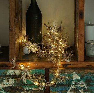 MARELIDA LED-Lichterkette Drahtlichterkette glitzernde Blätter Deko Girlande biegsam 150cm gold, 30-flammig