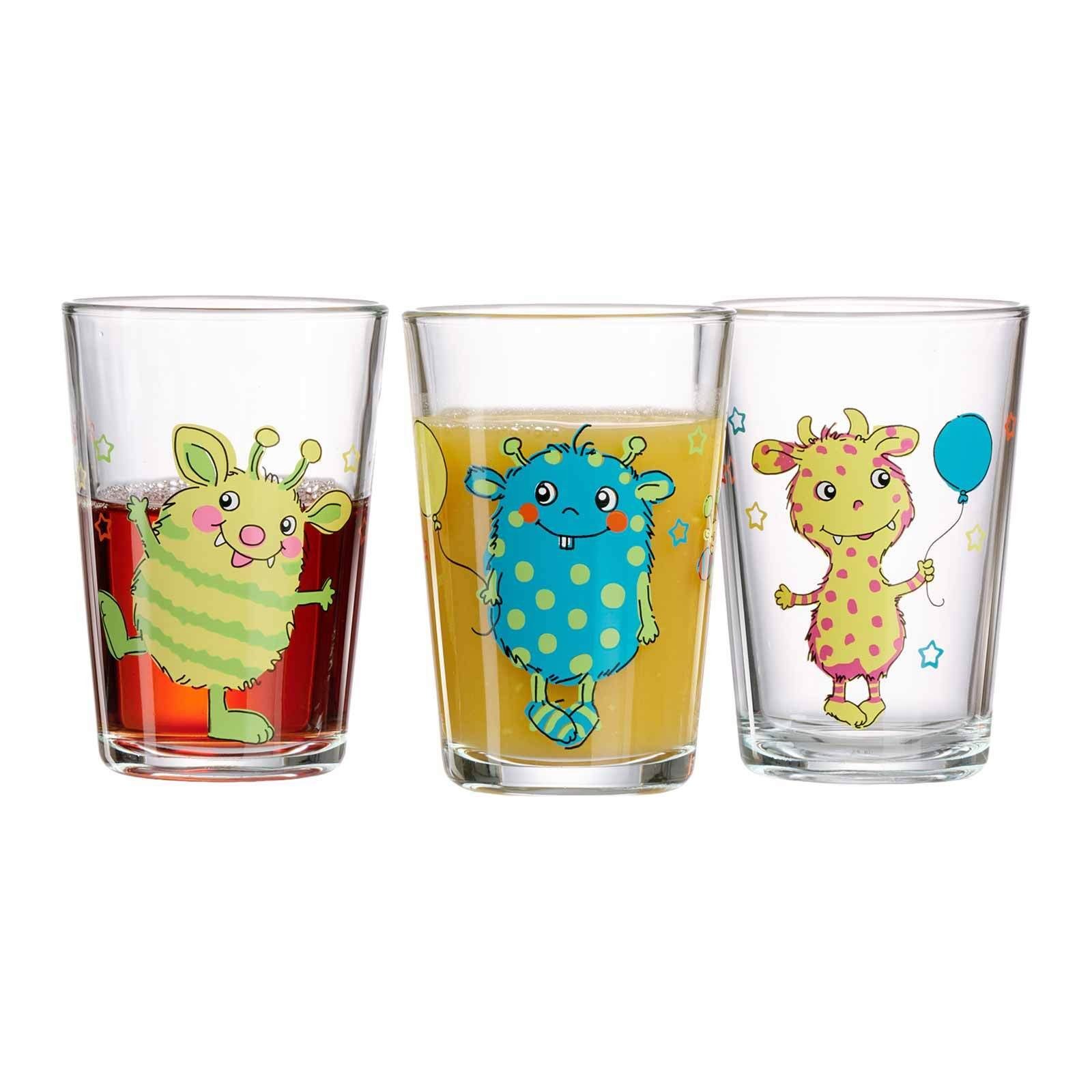 Ritzenhoff & Breker Kinderbecher Monsterchen Kindergläser 205 ml 3er Set, 3-tlg., Glas