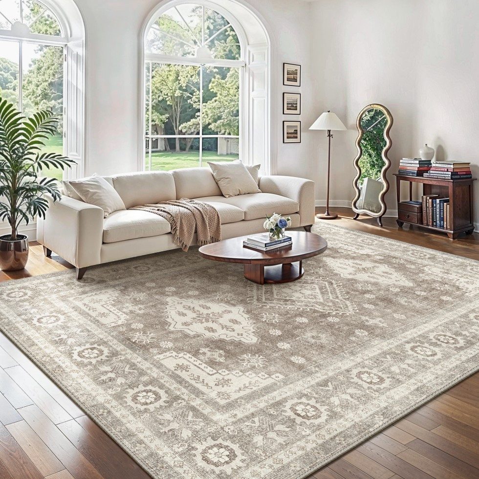 GENIMO Teppich Wohnzimmer Teppich, Boho, Kurzflor, waschbar, rutschfest, rechteckig, 80x150cm, braun