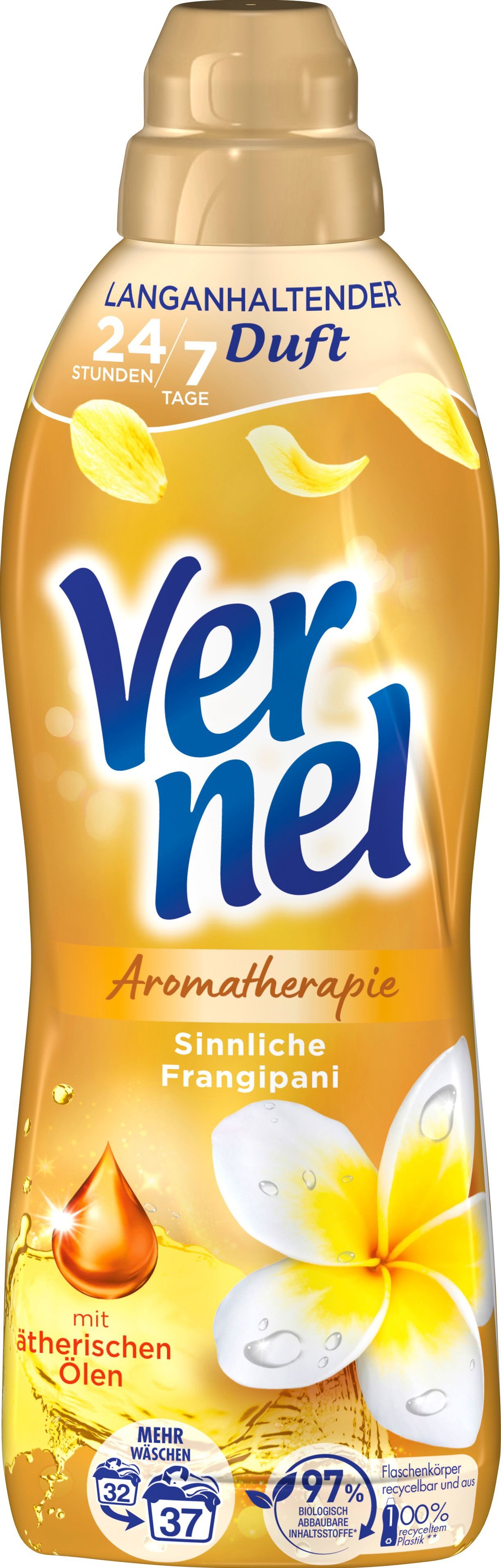 Vernel Weichspüler 37 Vollwaschmittel (Packung, [1-St. Wäscheduft Aromatherapie Sinnliche Frangipani)