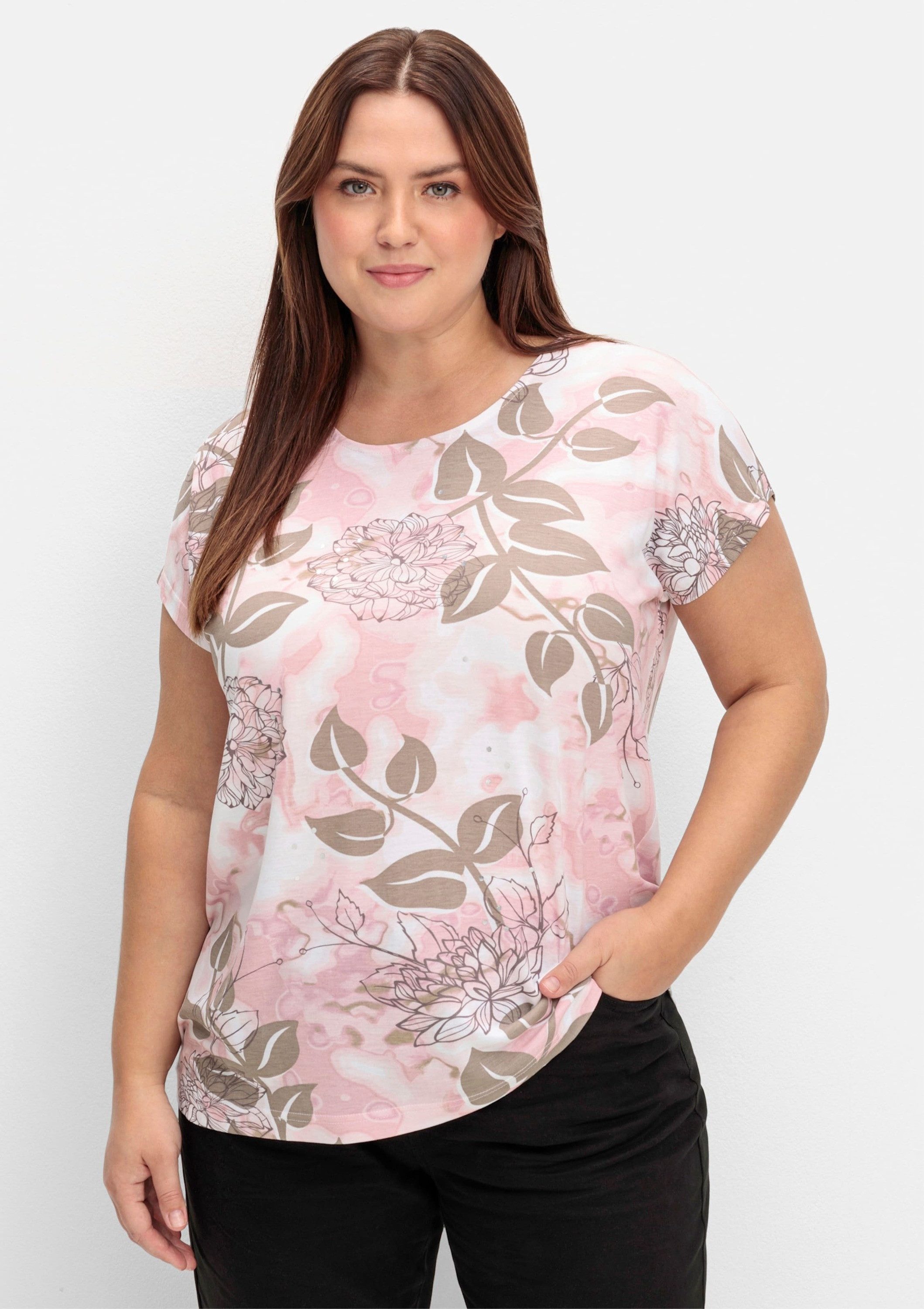 Sieh an! T-Shirt Shirt Extra kurz mit glänzendem Blumendruck günstig online kaufen