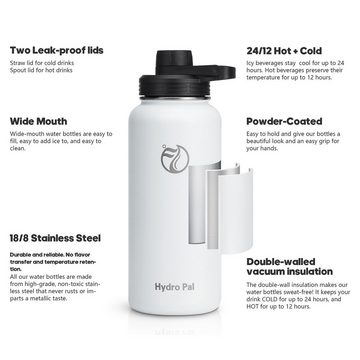 MODFU Isolierflasche Thermosflasche Isolierte Trinkflasche Wasserflasche 1 Liter Edelstahl, BPA-Frei Auslaufsicher Kohlensäure geeignet 1L 2 Strohhalm 2 Deckel