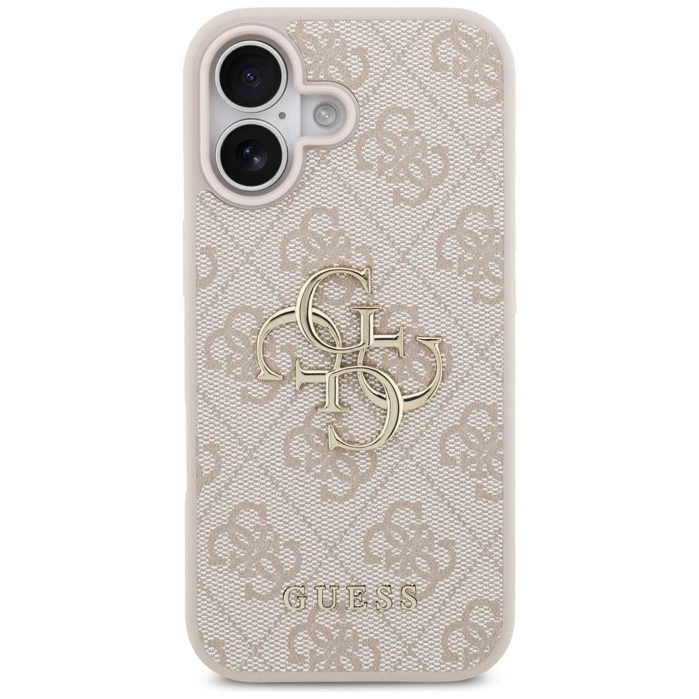 Guess Handyhülle iPhone 17 Kunstleder rosa Big Logo Metall goldfarben 6,3 Zoll, Kantenschutz