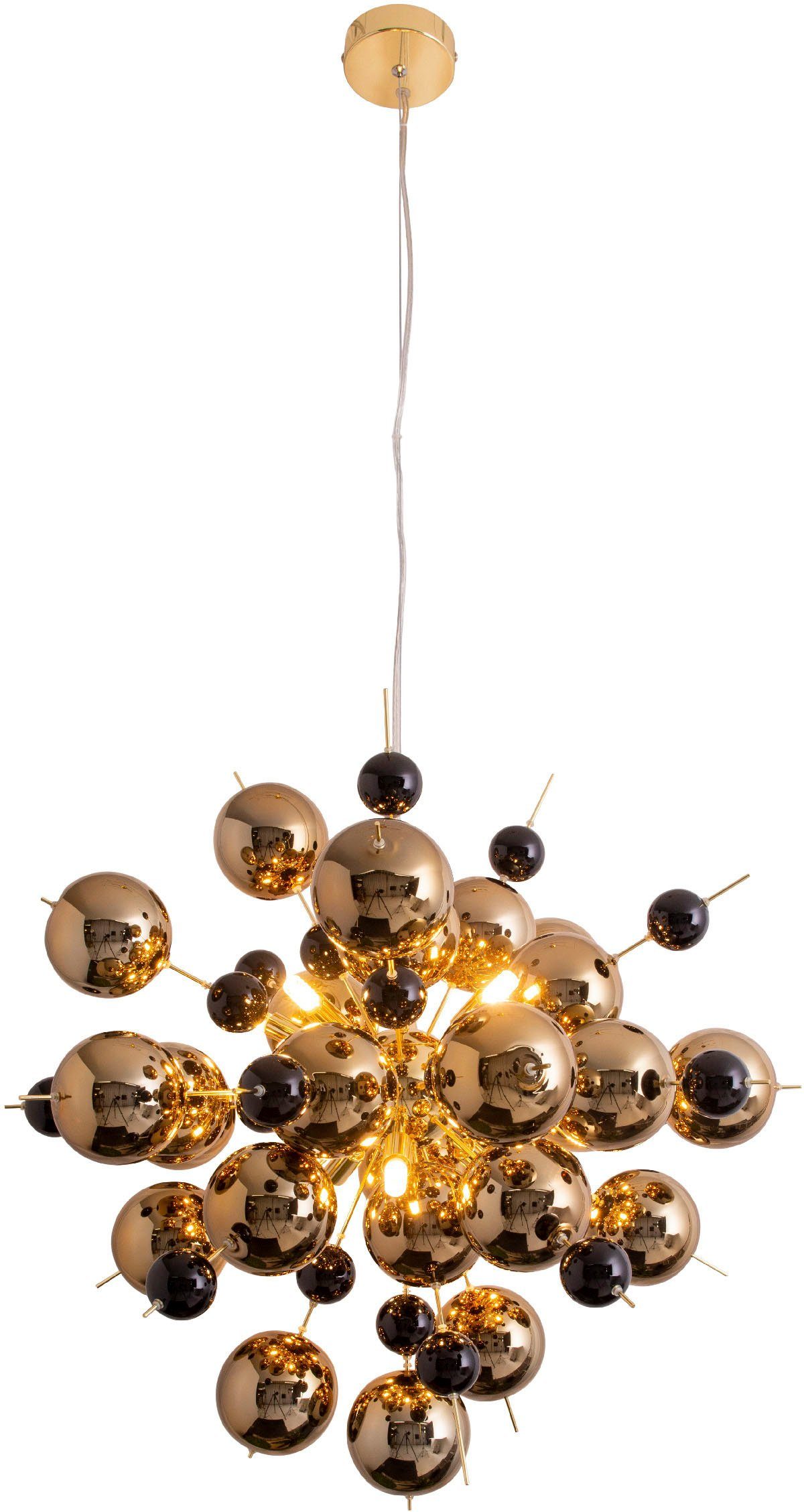 Ø goldglänzenden Sockel, näve Glaskugeln bestückt, G9 mit Leuchtmittel, Pendelleuchte Explosion, 65 cm 10 x ohne für