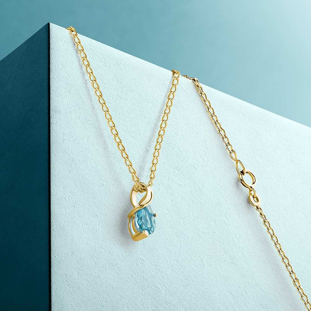 Miore Kette mit Anhänger MG9272N - für Damen 9 Karat 375 Gelbgold - mit blauem Topas 0,87 Karat, Krappenfassung · Panzerkette 45cm · Federringverschluss