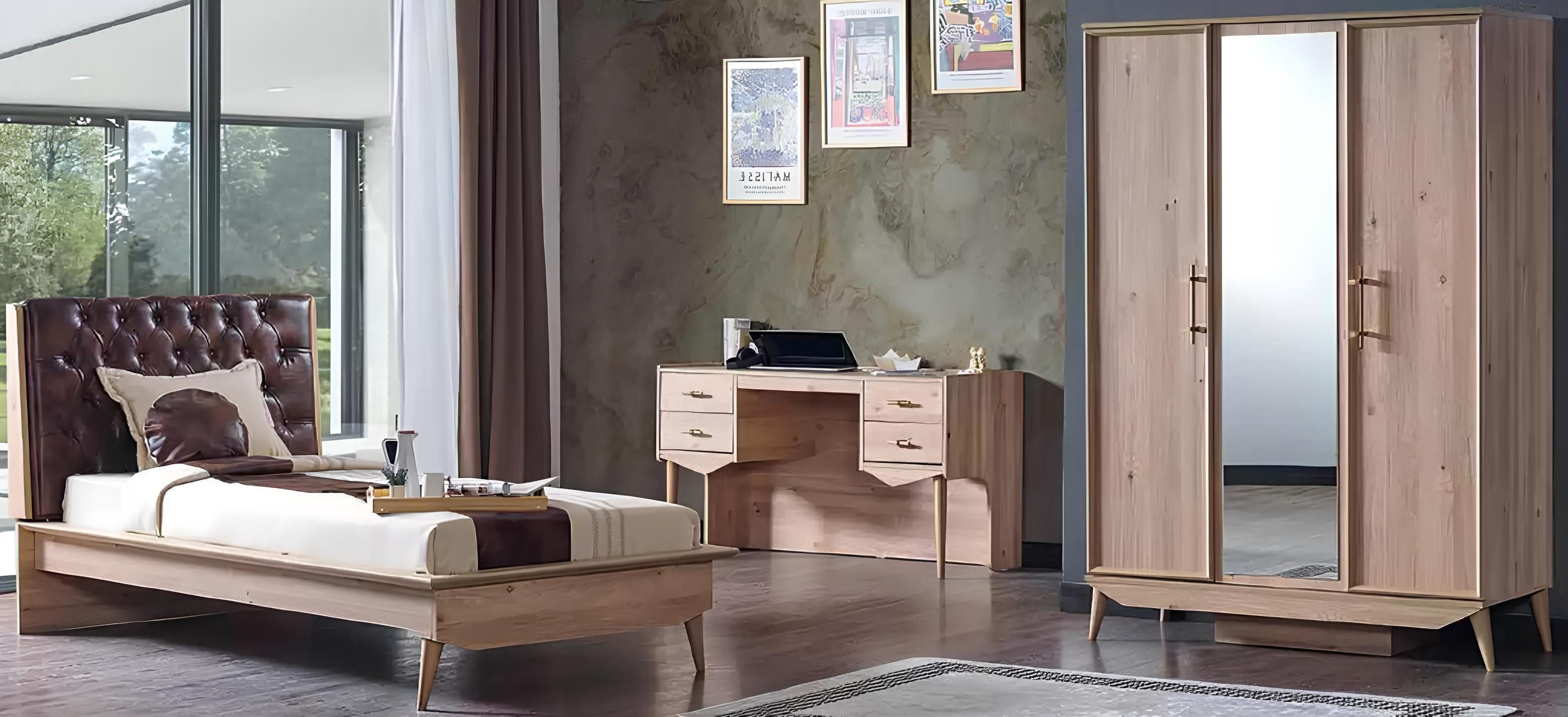 Xlmoebel Komplettschlafzimmer Jugendzimmer Möbelset in Braun mit Bett, Schrank und Schreibtisch, (3tlg.Schlafzimmer Set(Kinderbett+Schreibtisch+Kleiderschrank), Hergestellt in Europa