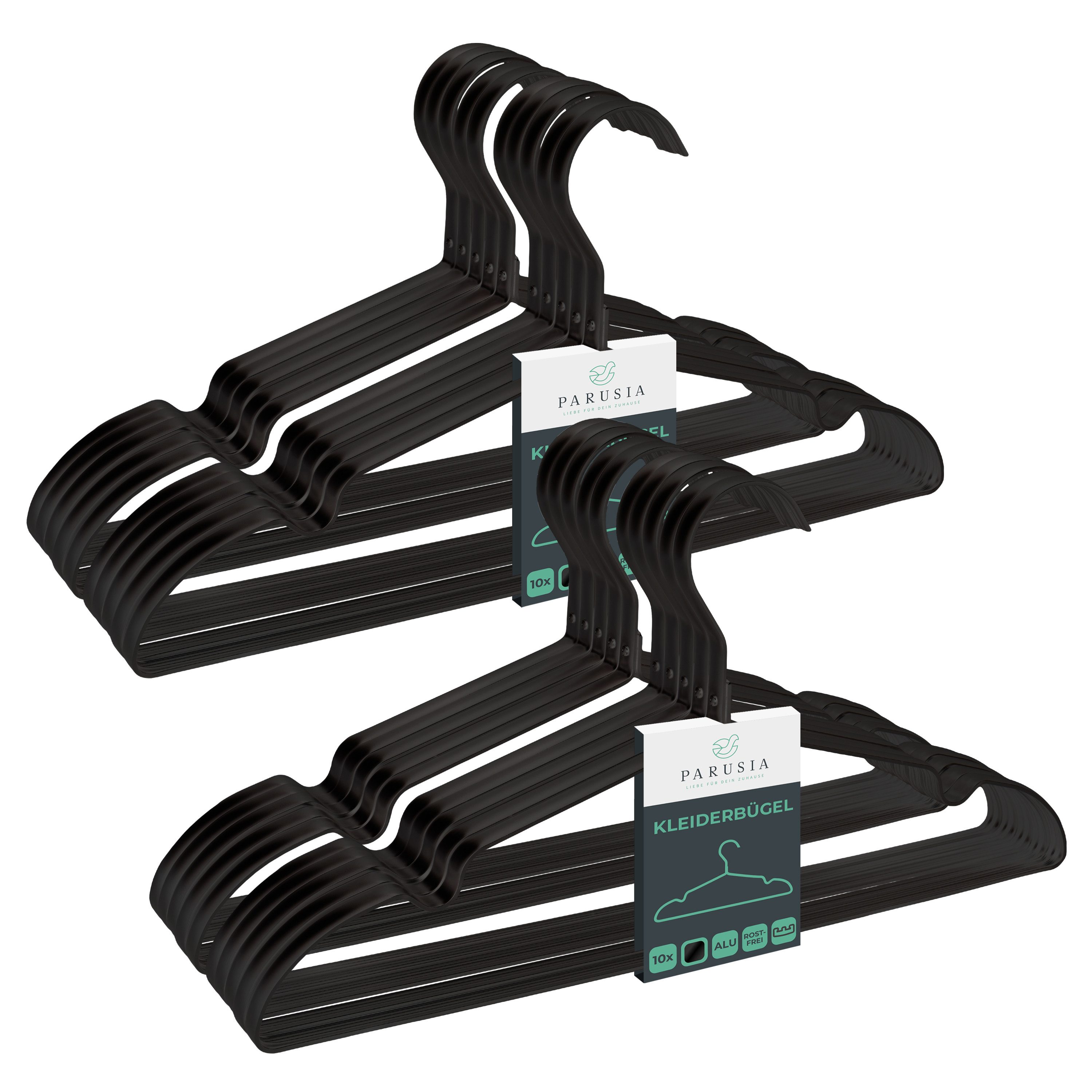 Parusia Kleiderbügel 10/20/40 Parusia Kleiderbügel schwarz 42cm breit 1cm Metall rostfrei, (20-tlg), rostfrei, farbecht, platzsparend