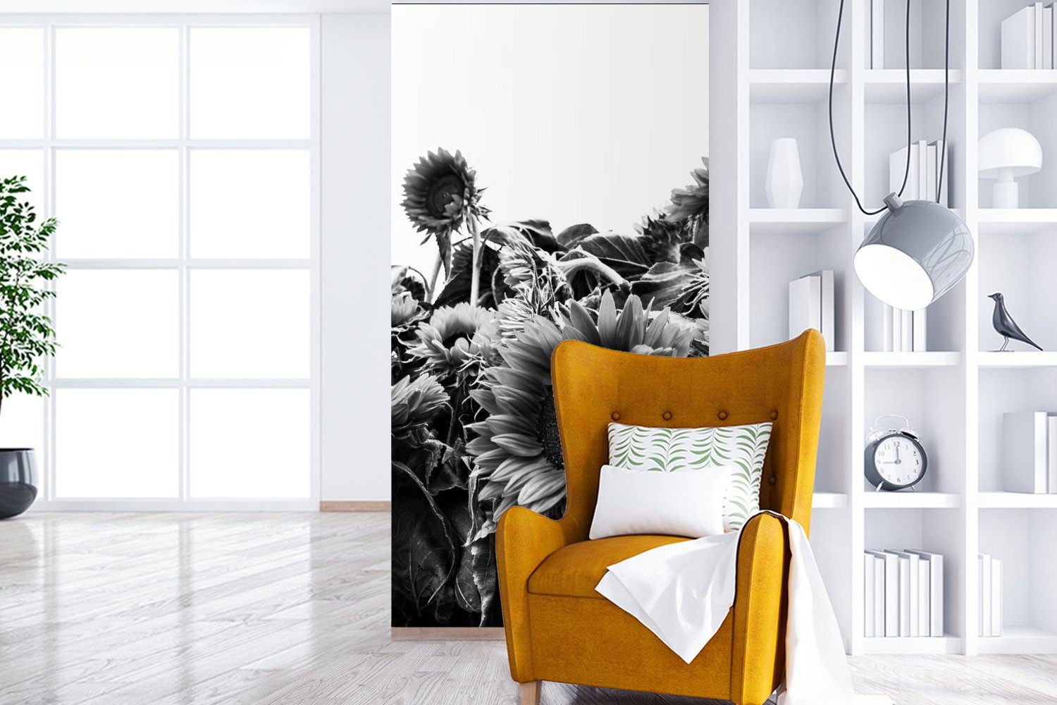 weiß, Fototapete MuchoWow und St), Wohnzimmer Matt, bedruckt, schwarz (2 Fototapete Vliestapete Küche, Schlafzimmer für in Sonnenblumen Holland