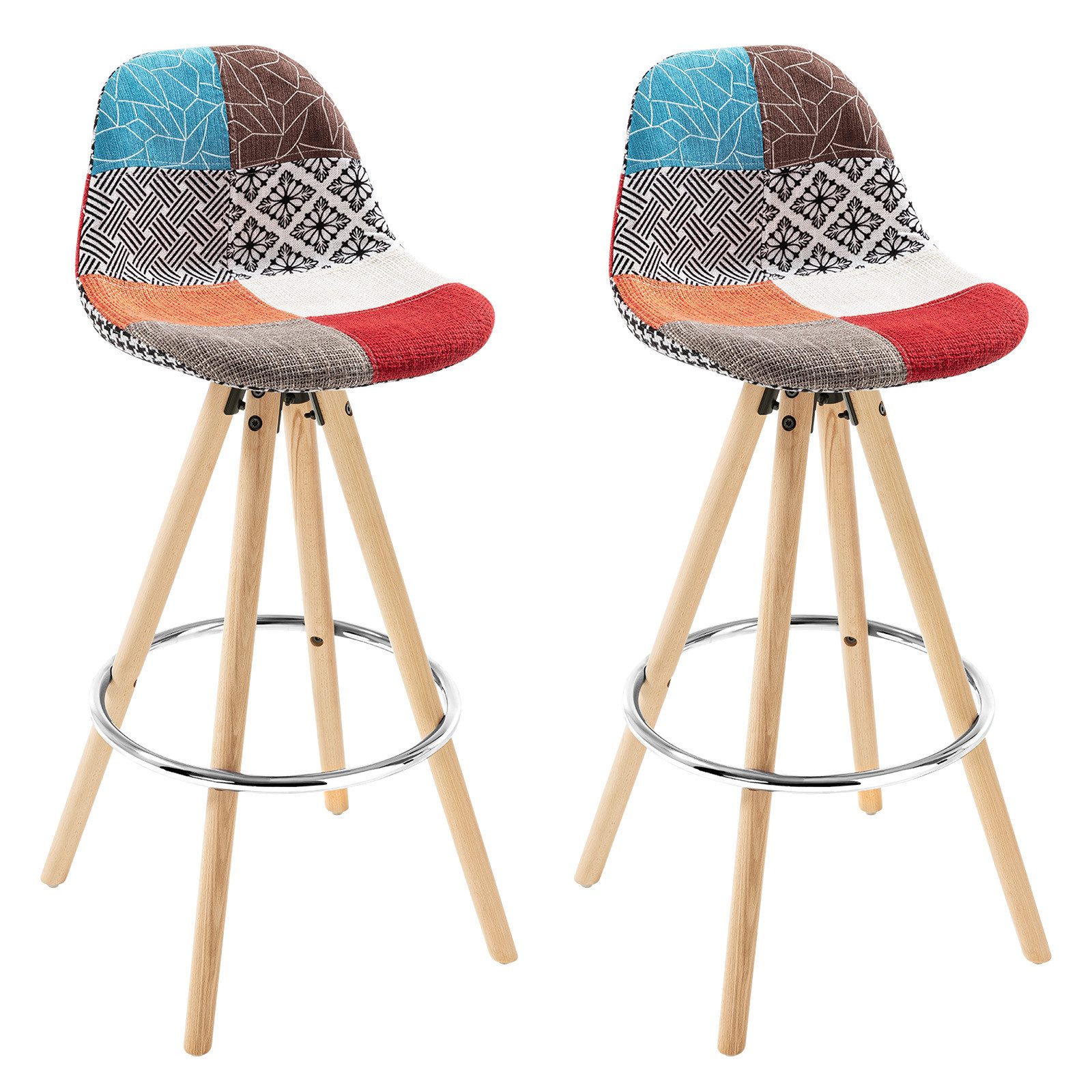 Woltu Barhocker, 2 x Barstuhl aus Leinen Holzgestell mit Lehne + Fußstütze