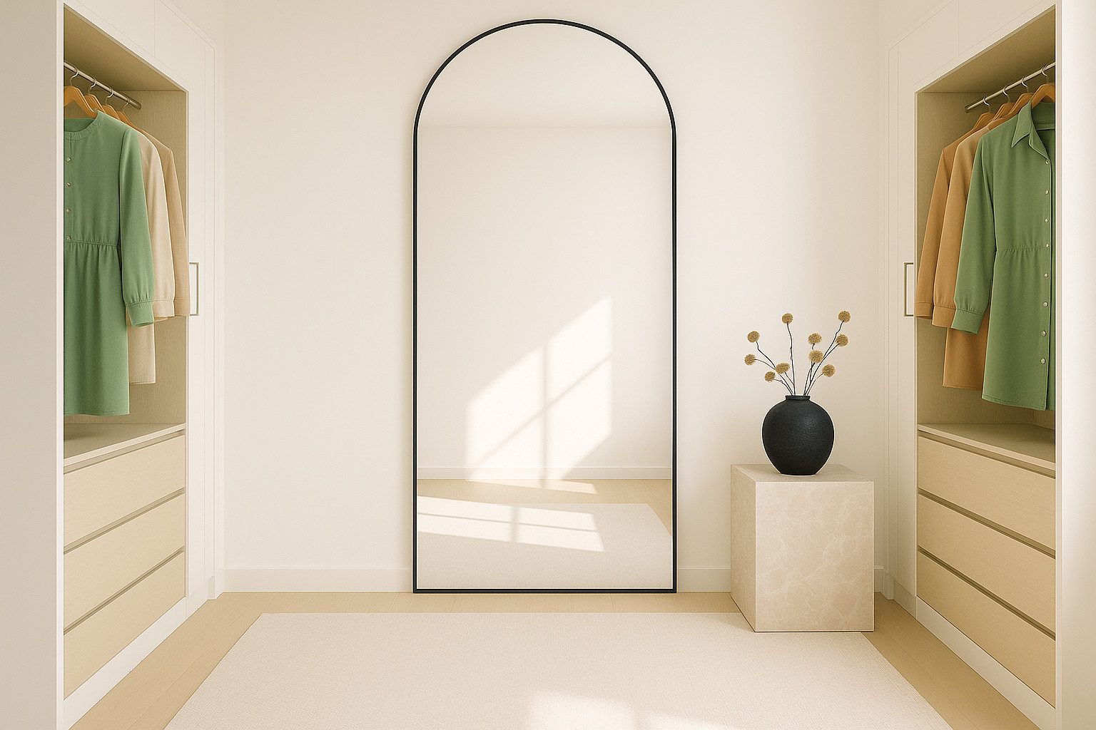 BOURGH Ganzkörperspiegel SARA 193x67cm gebogener Standspiegel - Anlehnspiegel in schwarz, mit verstärkter Rückseite & Aufhängevorrichtung