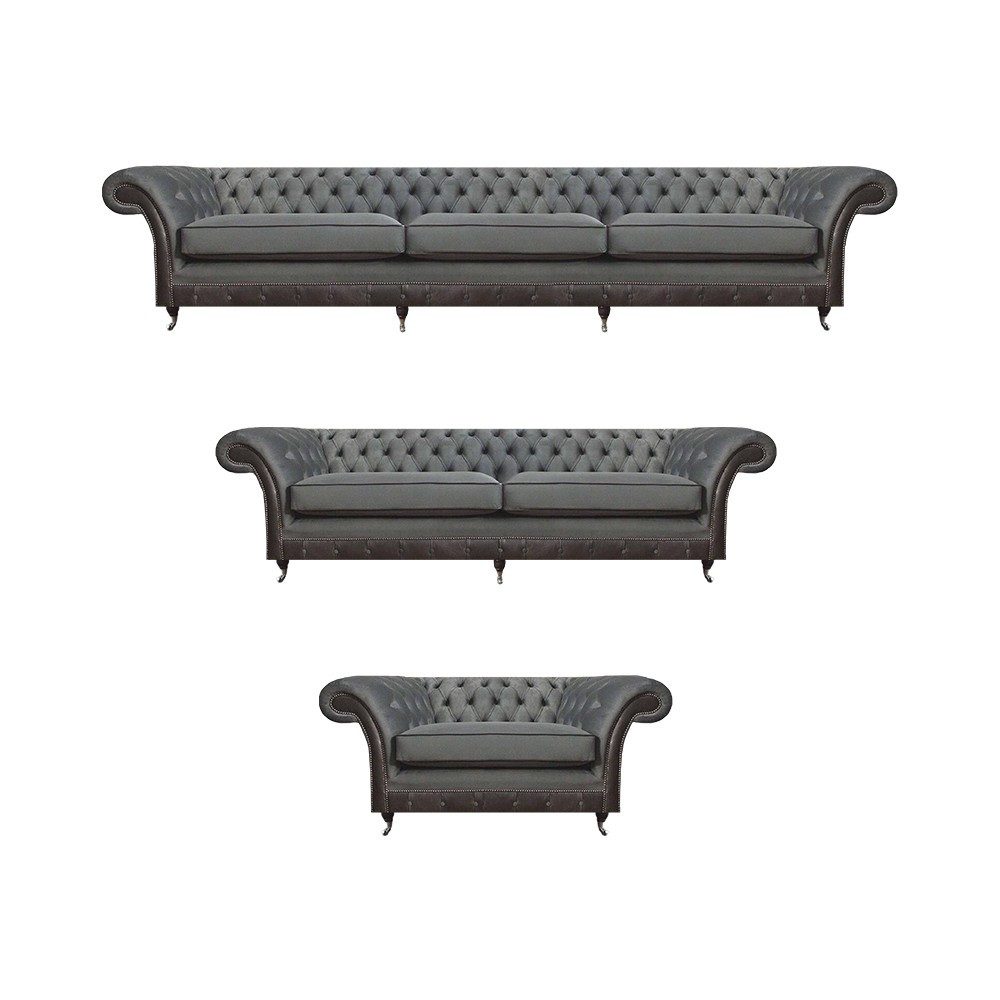JVmoebel Chesterfield-Sofa Chesterfield-Sofa in Grau mit hochwertigem Stoffbezug, 3 Teile, Made in Europa