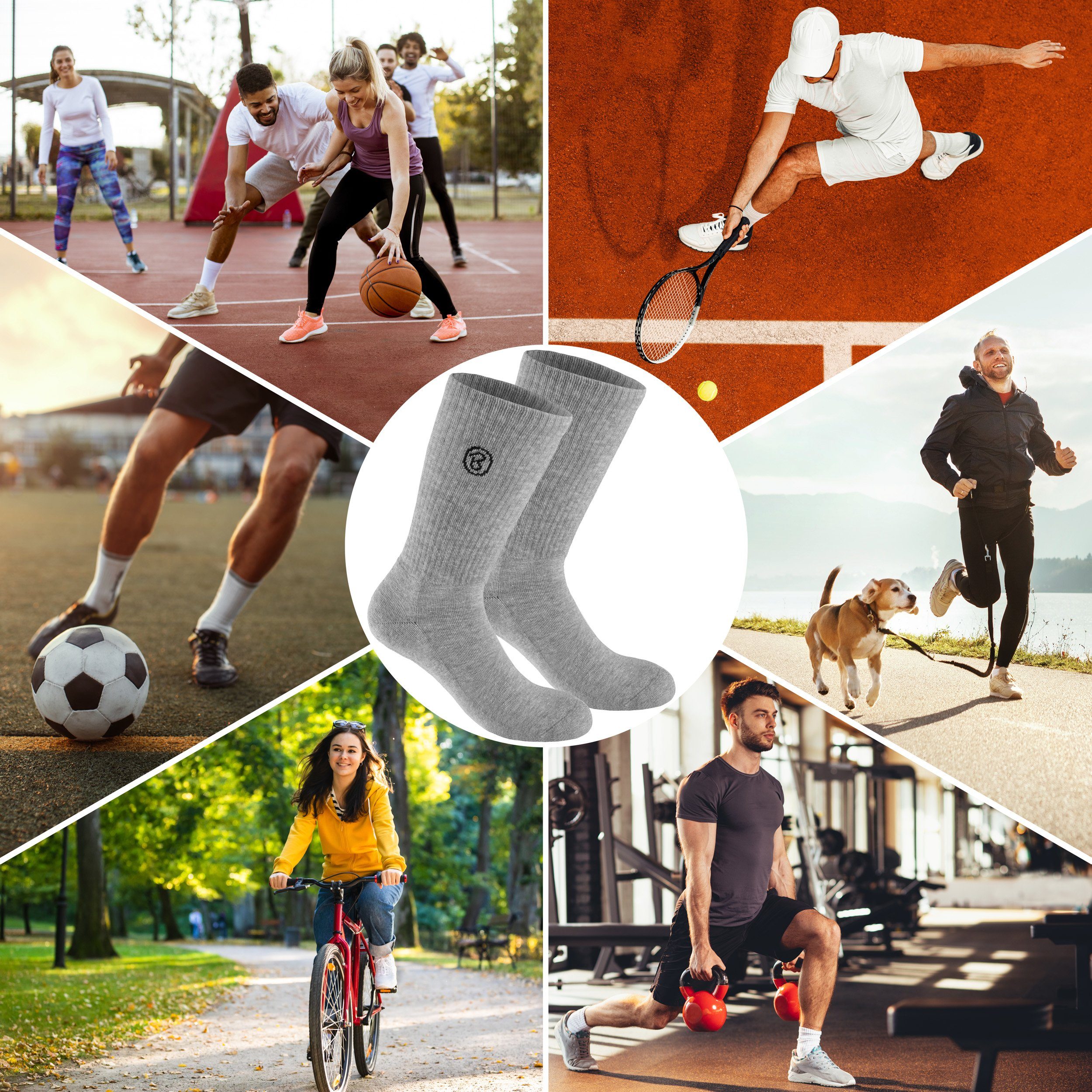 BRUBAKER Tennissocken Lange Sportsocken für Herren und Damen (Set, 6 Paar) Unisex Fitness Socken aus Baumwolle und Polyester - Crew Socks
