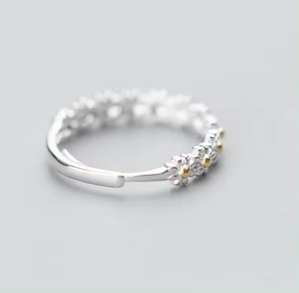 Runde Perlé Fingerring Happy Daisy, Verstellbarer Ring viele Gänseblümchen, günstig online kaufen