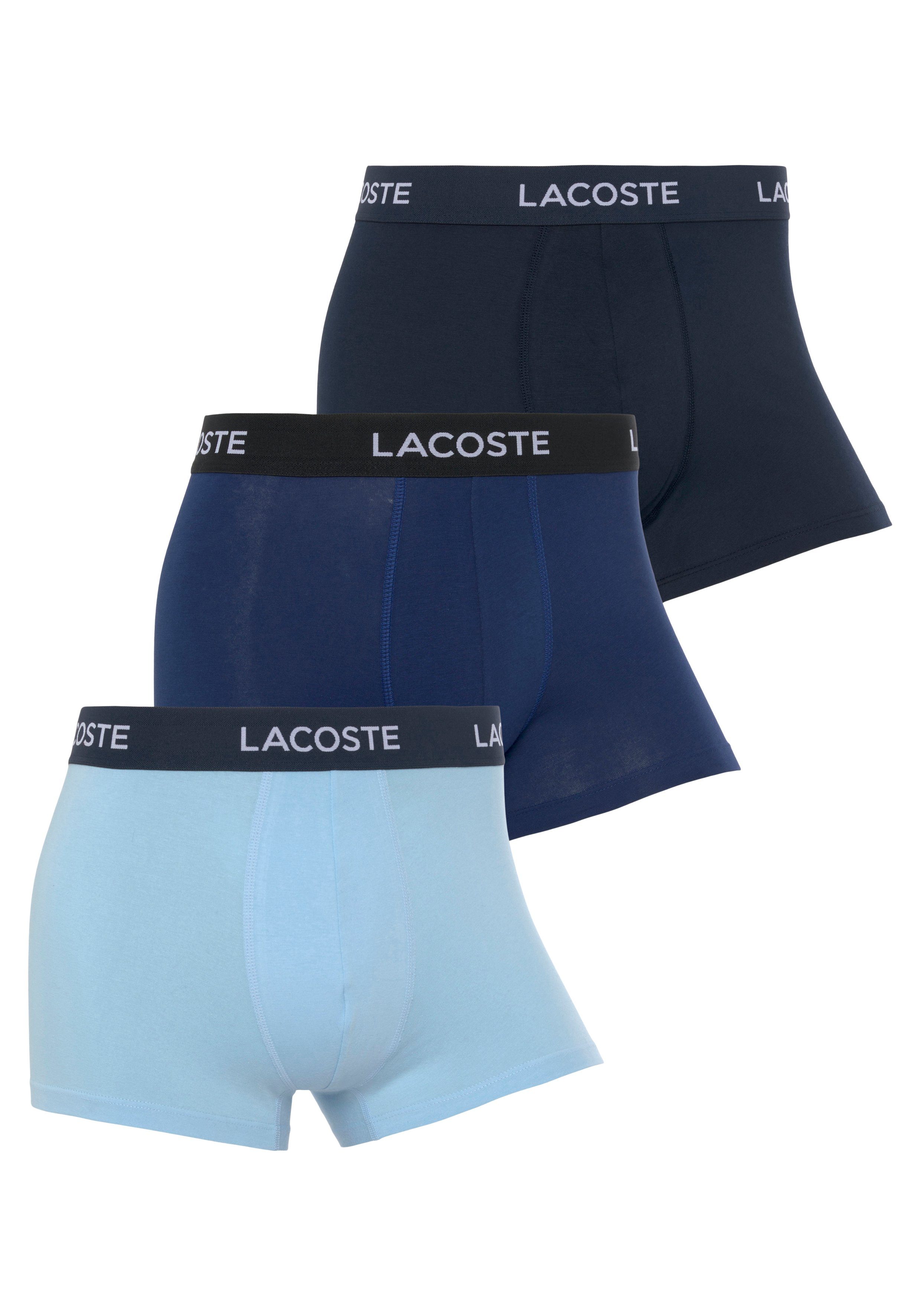 Bund 3er-Pack) blau/ mit Lacoste-Schriftzug 3-St., am navy/ (Packung, Boxershorts hellblau Lacoste