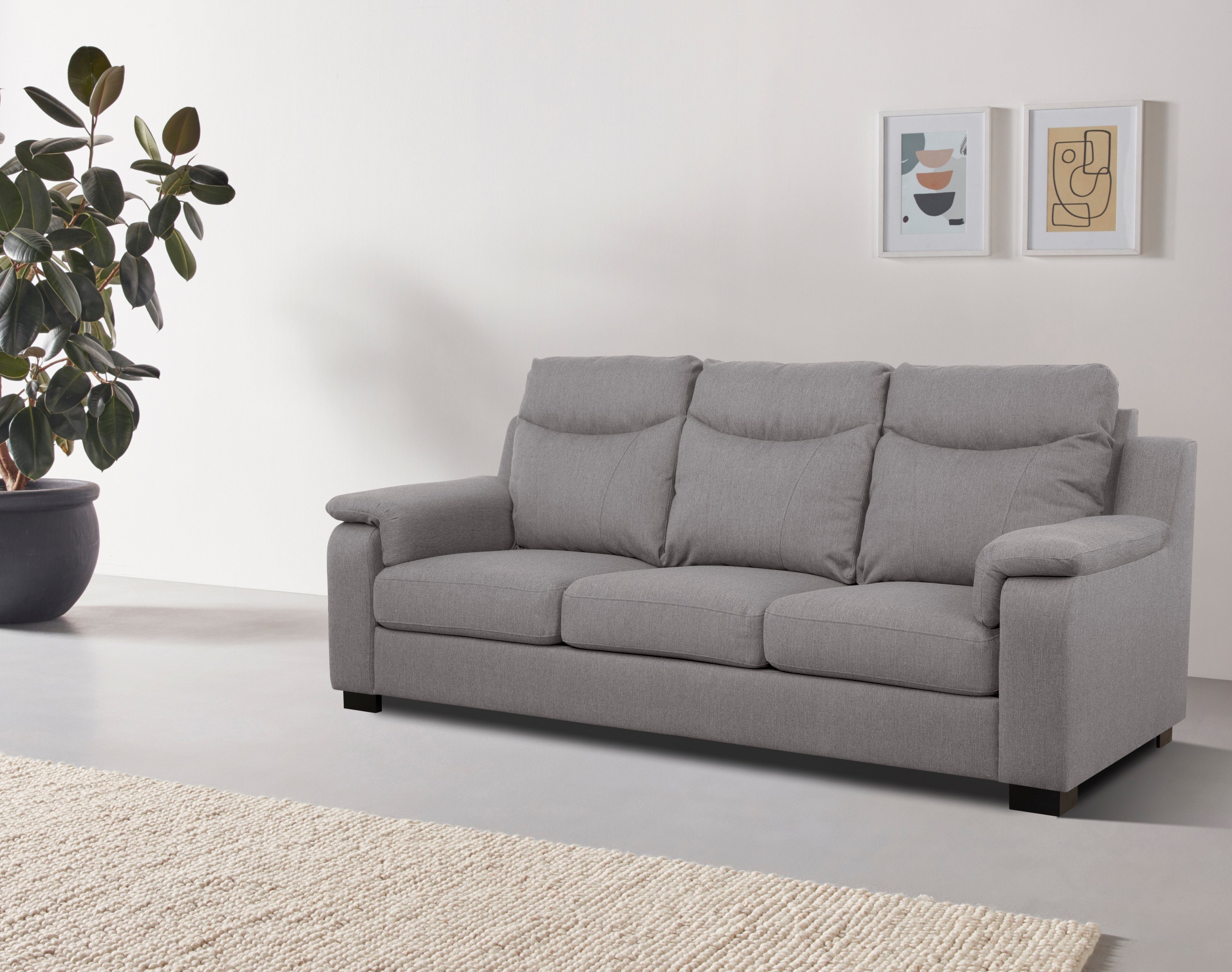 Home affaire 3-Sitzer Bécourt, mit hoher Rückenlehne, dekorativen Nähten und mit Wellenunterfederung brown gray