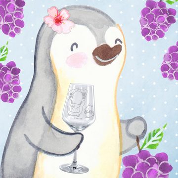 Mr. & Mrs. Panda Rotweinglas Pinguin & Maus Wanderer - Transparent - Geschenk, Roadtrip, Wanderlus, Premium Glas, Spülmaschinenfest