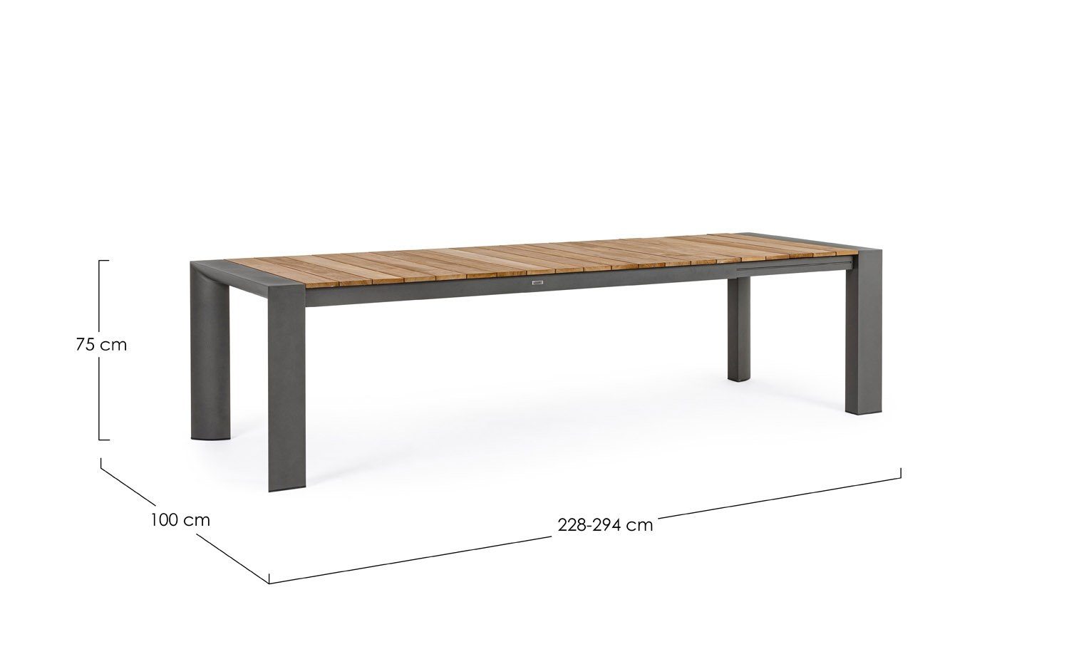 x Tischplatte Braun, aus 294 Gartentisch Bizzotto Ausziehbar, 100 Aluminium, - Anthrazit, 228 Teakholz Natur24 CAMERON, cm,