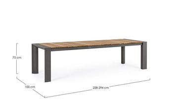 Bizzotto Gartentisch CAMERON, Ausziehbar, 228 - 294 x 100 cm, Braun, Anthrazit, Aluminium, Tischplatte aus Teakholz