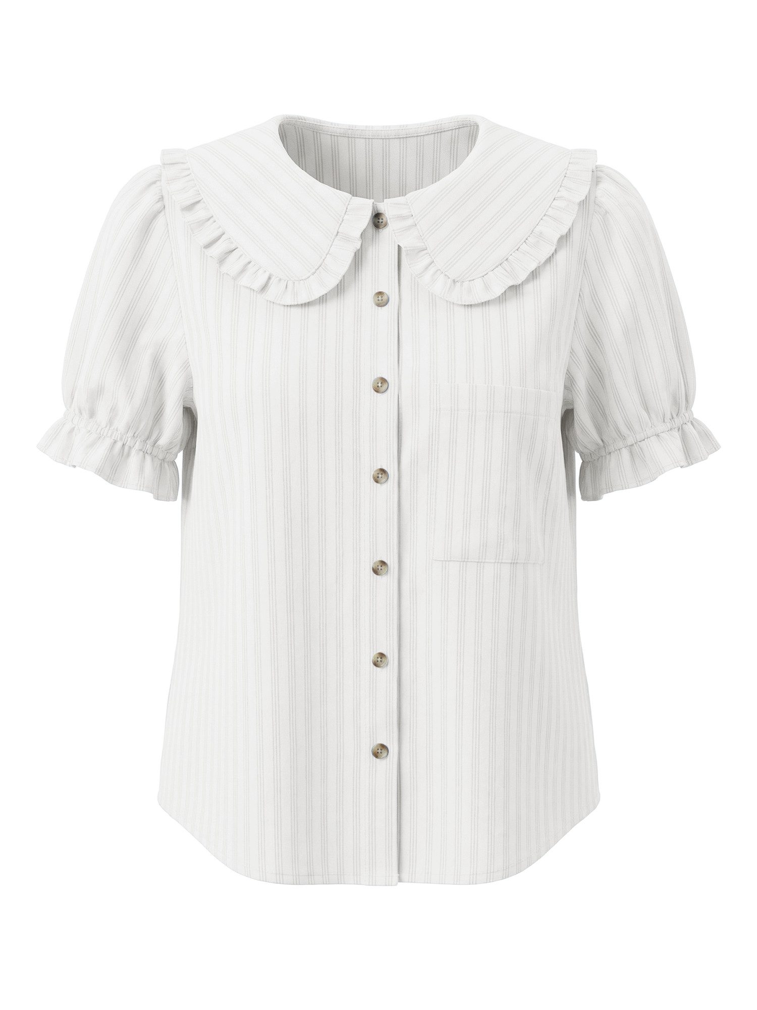 Blusentop Damen Bluse mit Puffärmeln und Peter-Pan-Kragen