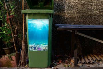 MuchoWow Wandsticker Unterwasserwelt - Meerestiere - Wasser - Korallen - Blau (1 St), Mülleimer-aufkleber, Mülltonne, Sticker, Container, Abfalbehälter