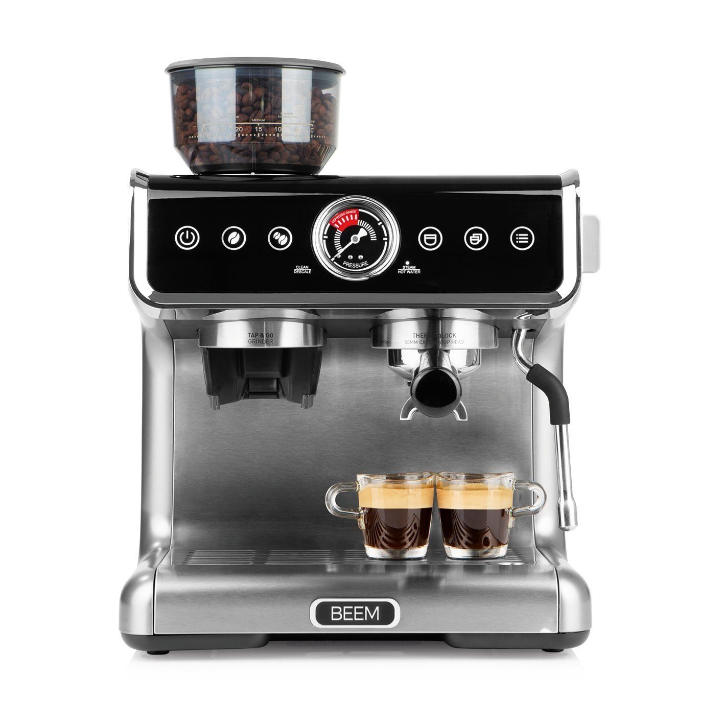 BEEM Siebträgermaschine Kaffeemaschine ESPRESSO-GRIND-PROFESSION Mahlwerk -  15 bar - Kegelmahlwerk Espresso, 2 Thermoblöcke, 30 Mahlgradeinstellungen,  schwenkbare Dampfdüse, zwei Tassen gleichzeitig. online kaufen | OTTO