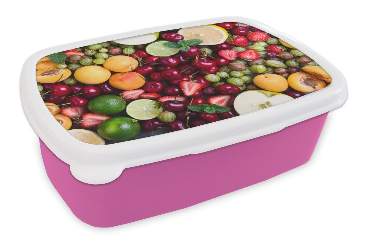 MuchoWow Lunchbox Obst - rosa Erwachsene, Sommer, Farben Kinder, - Brotdose Mädchen, für Kunststoff, (2-tlg), Brotbox Snackbox, Kunststoff