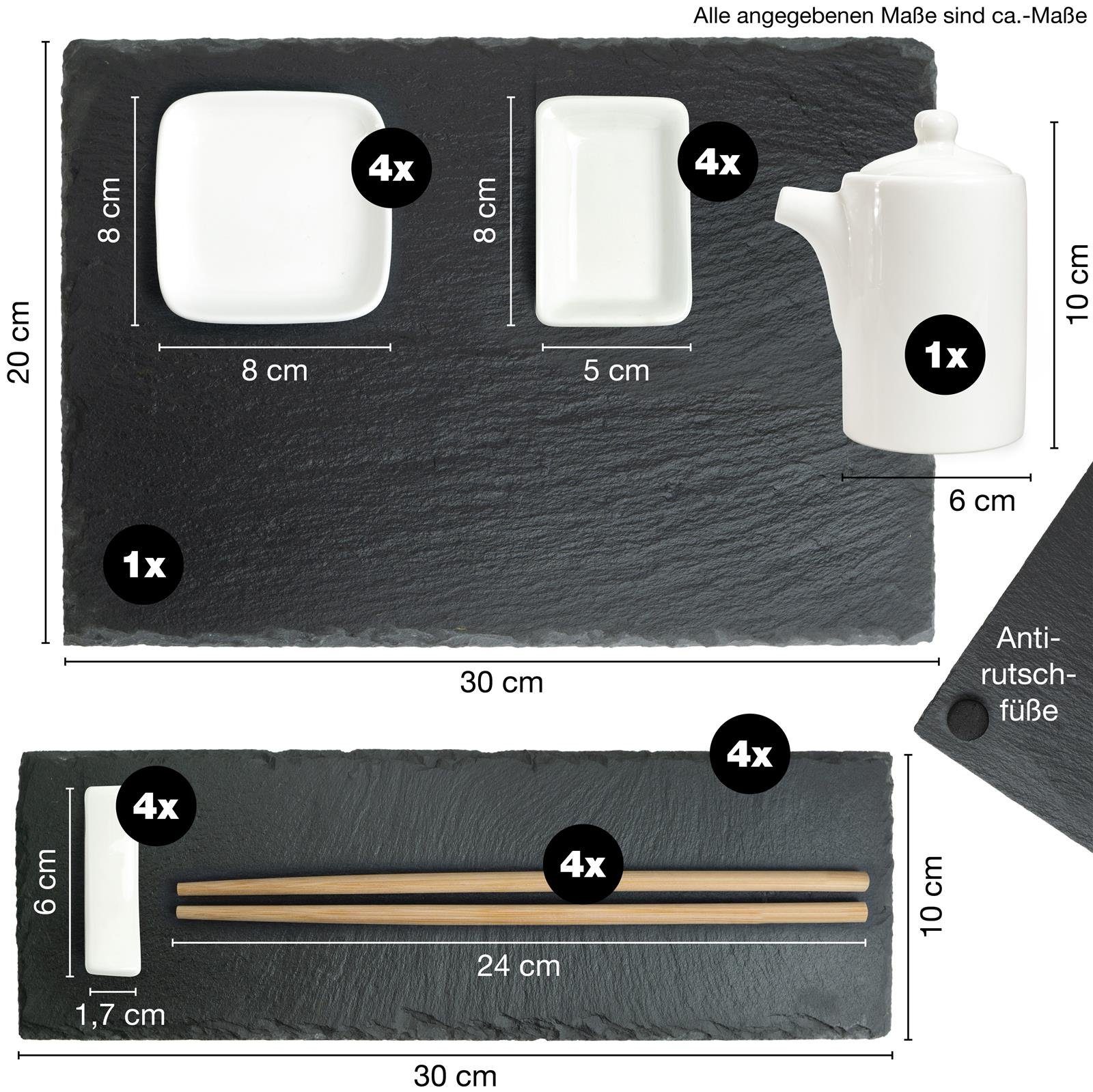 Moritz & Moritz Servierplatte Moritz & Moritz Sushi Set groß Schiefer, (22-TLG., 26-tlg), für 4 Personen