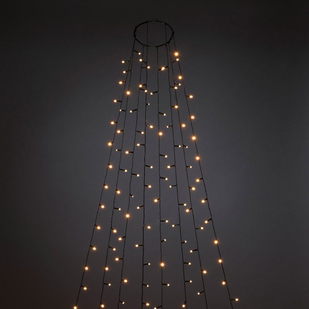 KONSTSMIDE LED-Baummantel Weihnachtsdeko aussen, Christbaumschmuck, 8h Timer, Ring Ø 15, 8 Stränge à 50 bernsteinfarbene Dioden, vormontiert