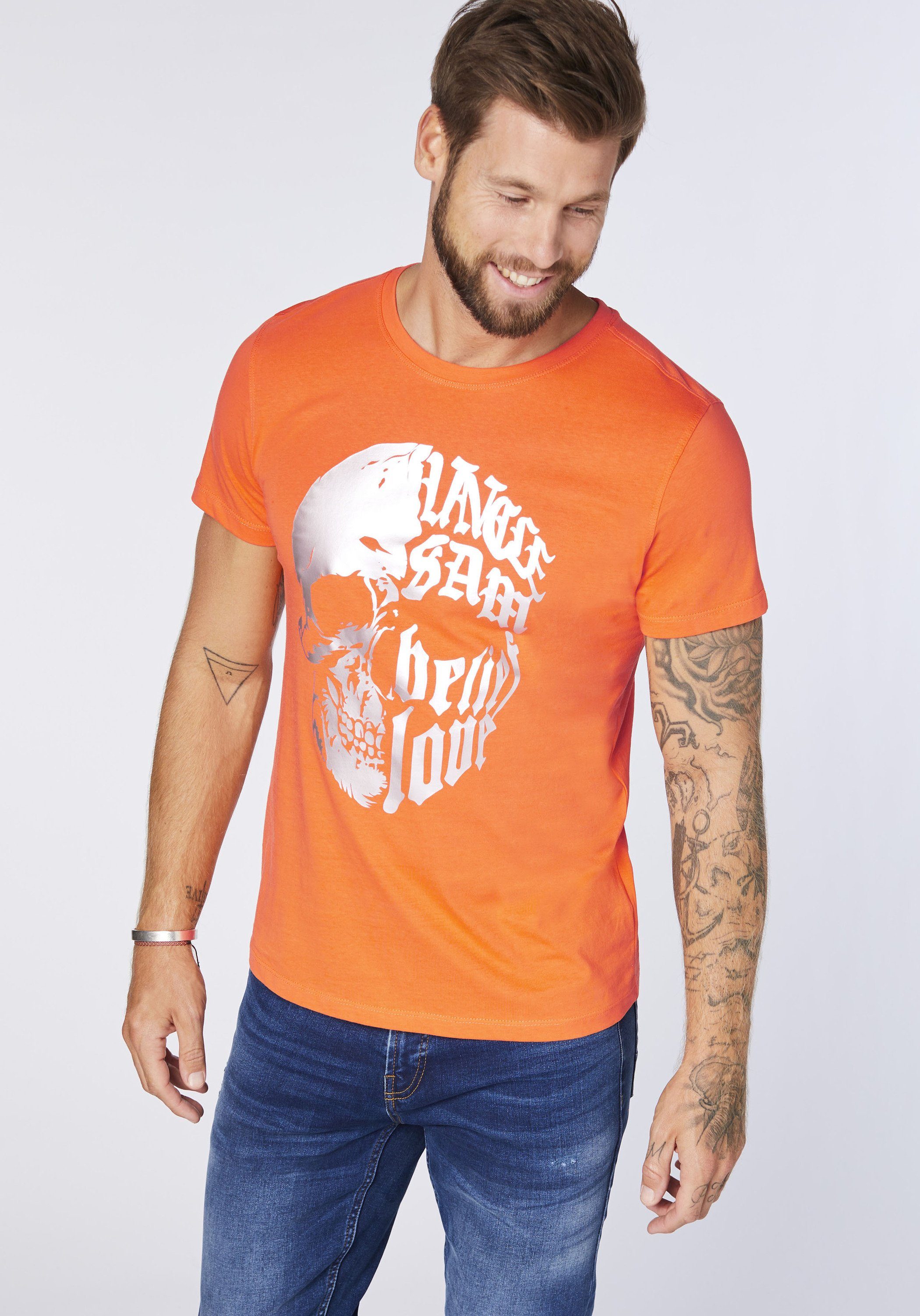 Uncle Sam Print-Shirt aus Vermillon 16-1362 Orange Baumwolle