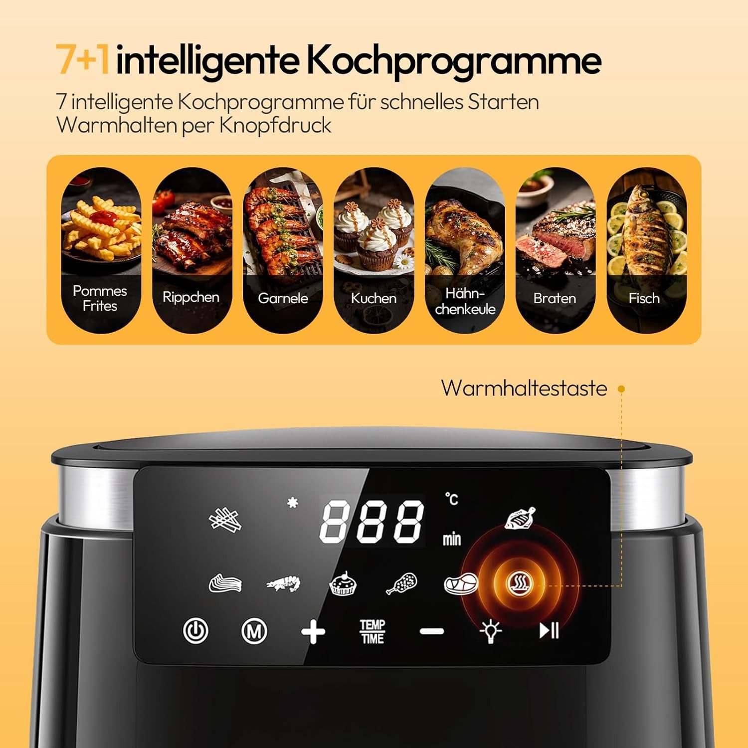 LLIVEKIT Heißluftfritteuse, 1250 W, 5.5L für 2–4 Personen 8-in-1 mit Sichtfenster & Beleuchtung