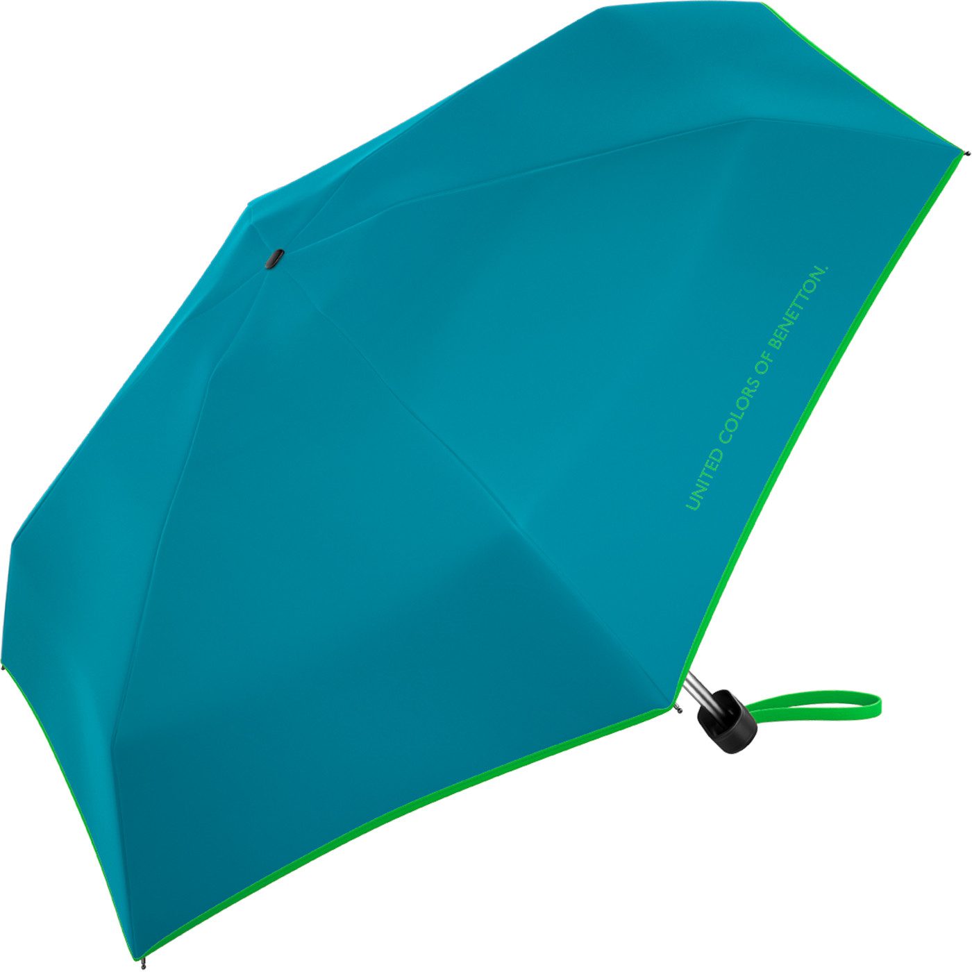 United Colors of Benetton Taschenregenschirm für Damen mit Handöffner Ultra Mini Flat FS 2026, klein, leicht, flach, mit farbigem Einfassband