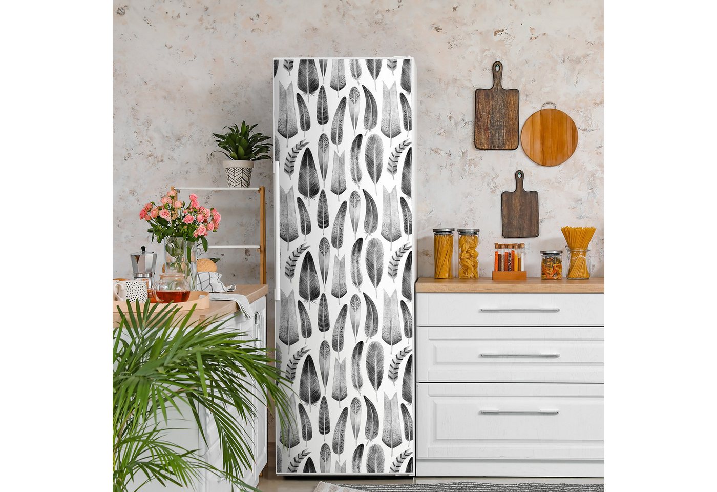 Thumbnail - DEQORI Magnetfolie 'Monochromer Blättertanz', Kühlschrank Magnetmatte magnetisch Magnetfolie Folie Schutz