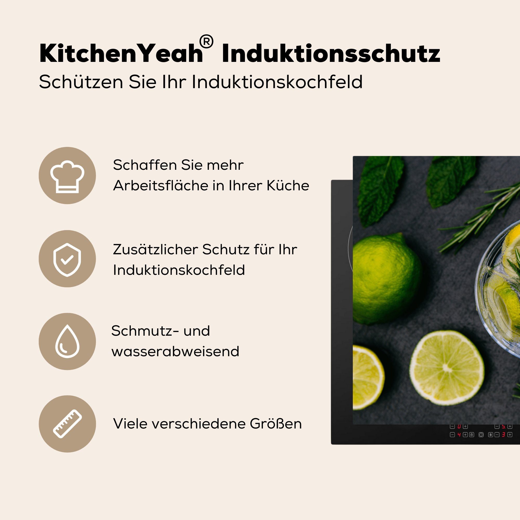 tlg), Induktionsschutz MuchoWow Herdblende-/Abdeckplatte 70x52 Vinyl, Cocktail nutzbar, - (1 - Obst cm, Mobile - Alkohol, Ceranfeldabdeckung Arbeitsfläche