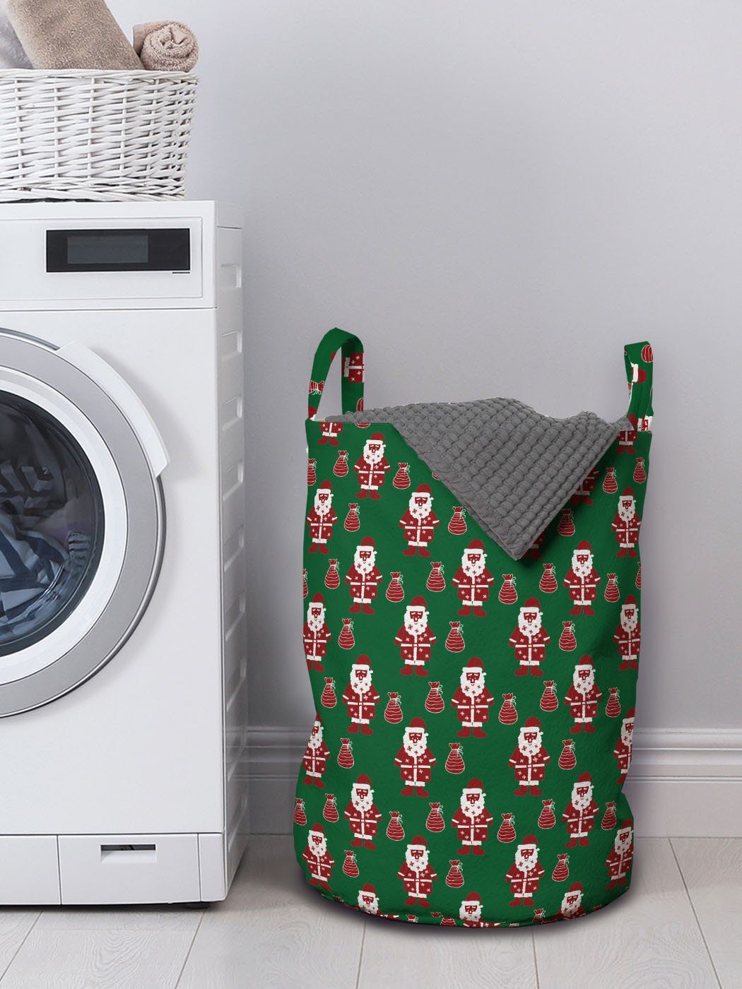 Präsens Wäschekorb Geometrisch für Waschsalons, Wäschesäckchen Weihnachtsmann Kordelzugverschluss Griffen Abakuhaus mit