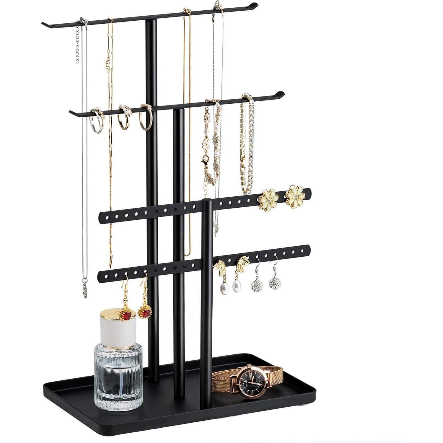 LuxusKollektion Schmuck Etagere Schmuckständer 32cm 4 Ebenen Halskette Armband Ohrringe Schwarz