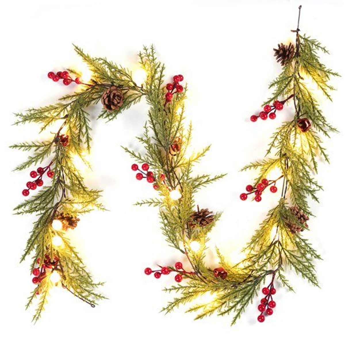 Kunstgirlande Weihnachtsgirlande(1.75M 2PCS) mit Beleuchtung 20LEDs Lichterkette, Elegear, 8Modi+Timer+Memory-Funktion Weihnachten Ostern Deko