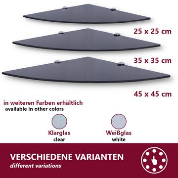HOOZ Wandregal Eckregal aus Sicherheitsglas mit Halterung - Schwarz 45 x 45 x 0,6 cm, 1-tlg., mit geschliffenen Kanten
