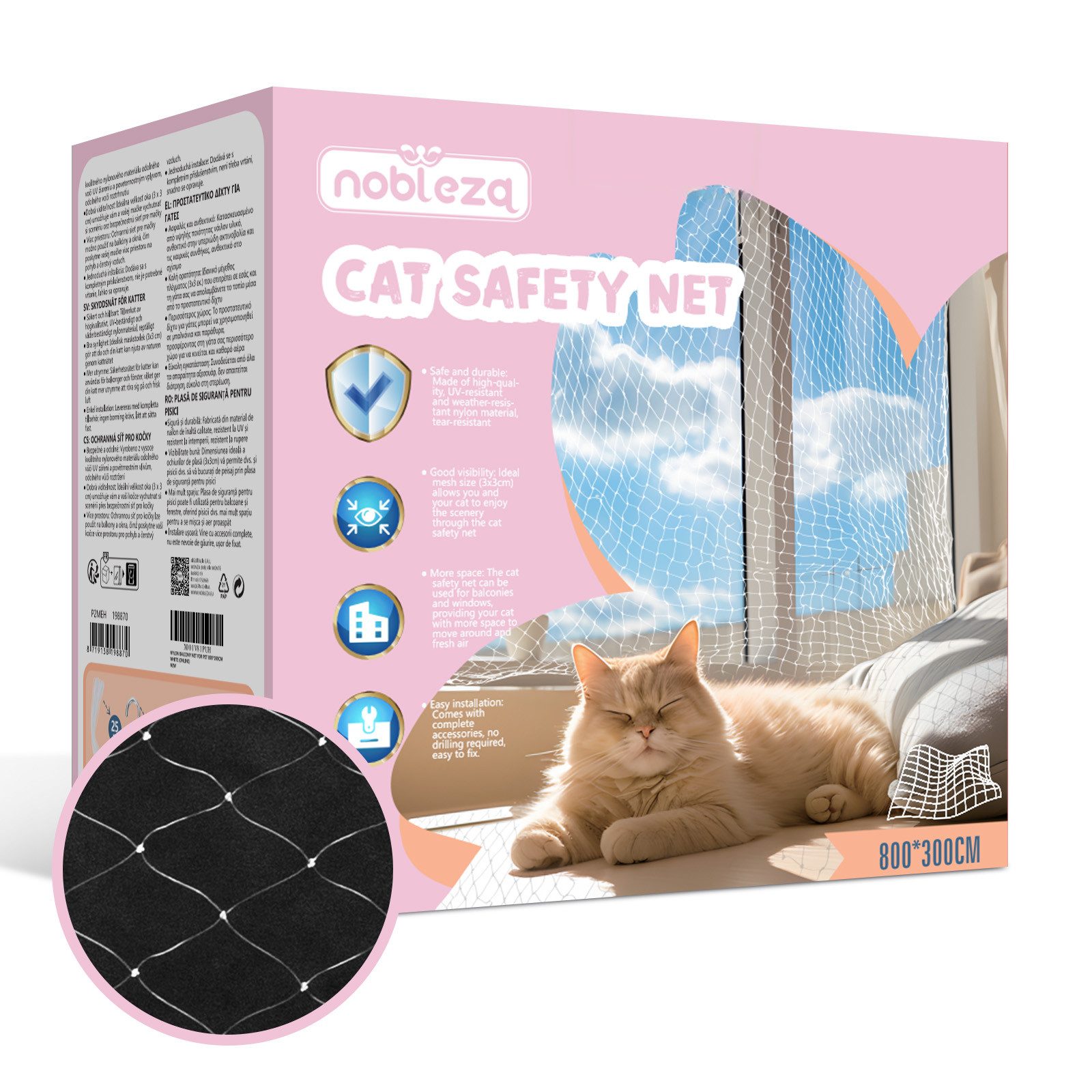 Freigehege Katzennetz für Balkon 8 x 3 m Transparentes Katzennetz Fenster