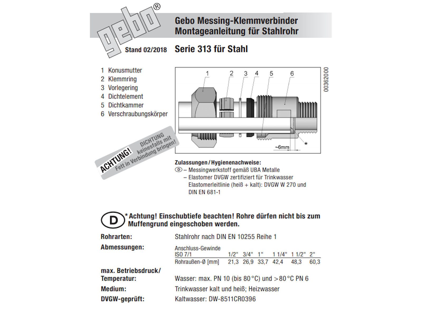 GEBO Gewindefitting Messing-Klemmverbinder Typ MAS, mit AG für Stahlrohr, AG 1/2 Zoll x Ø 21,3 mm