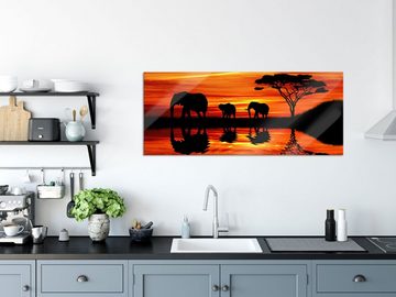 Pixxprint Glasbild Afrika Elefant in Sonnenschein, Afrika Elefant in Sonnenschein (1 St), Glasbild aus Echtglas, inkl. Aufhängungen und Abstandshalter