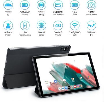 UMIDIGI Tablet (10", 128 GB, Android 13, 2,4G+5G, Tablet Unisoc T616 Octa-Core Prozessor,13MP Kamera,7500mAh Akku,OTG)