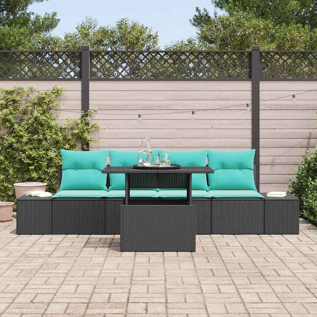 vidaXL Loungesofa Sofa Set 5 stk. 4-Sitzanzahl Schwarz und Blau Poly-Rattan, 5 Teile