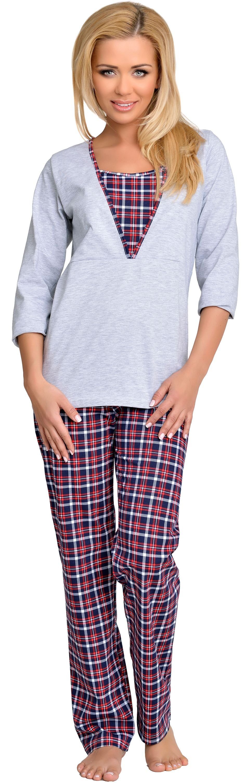 Be Mammy Umstandspyjama Stillpyjama Melange-2 Schlafanzug Damen 1N2TT2